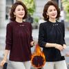 Women Warm Thin Fleece T-Shirt Underwear for Middle-Aged And Women Lady Clothing Base Layer Beading Top
