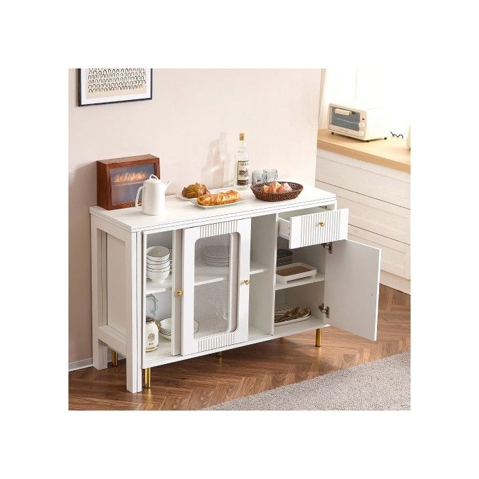 Modern Buffet - MUVOE - White - Extendable - Contemporary Design - Flexible Storage