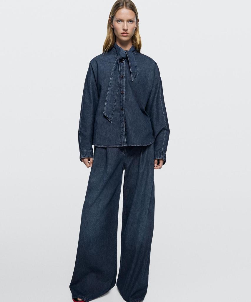 Masimodutti Pintuck Detail High-Rise Wide-Leg Jeans