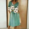 Rochie casual de damă la modă, cu imprimeu colorat, gât rotund, mânecă 3/4, guler cu nasturi, lungime medie