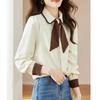 Women's Red French Doll Collar Tie Shirt - 2025 Autumn/Winter Long Sleeve Versatile Top