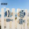 Unique Seaside Cabin Gift 4Pcs/Set Wooden Fish Wall Decor, Coastal Style Art, Distressed Handmade Sculpture Rustic Blue Ornaments for Beach House Home