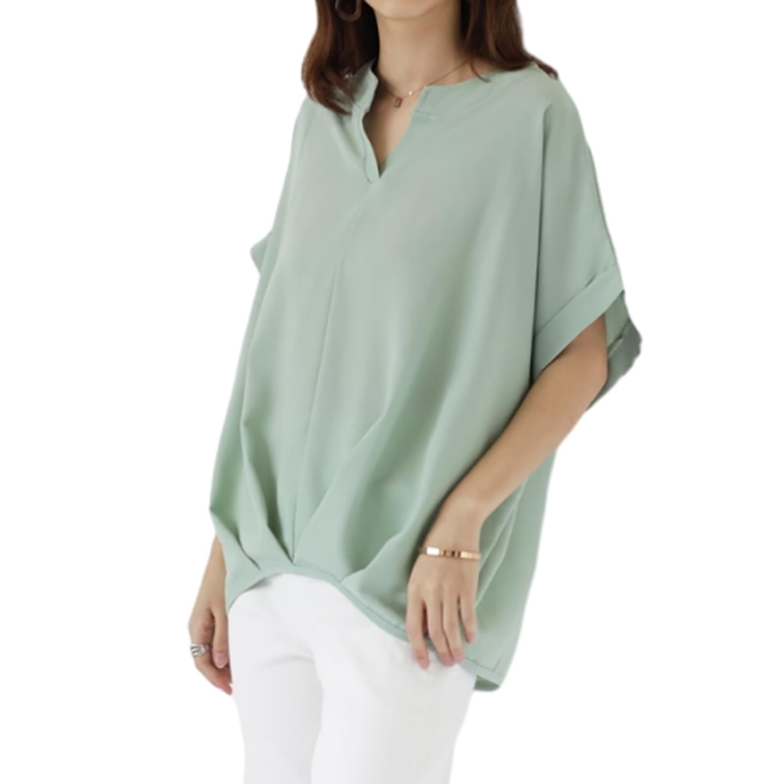 

Женская футболка, топ, блузка с коротким рукавом долман, большая, на каждый день, осенняя [ORWZDCO], V-образный вырез, рукав, простая, повседневная, милая, удобная, однотонная, размер, зелёный