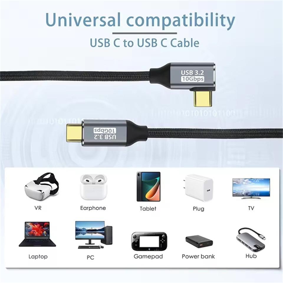 100W PD Fast Charging Cable 5A Type USB C 3.1 Gen 2 Male To Female Extension Cord 90 Angle 10Gbps USB C Extender Data Cables