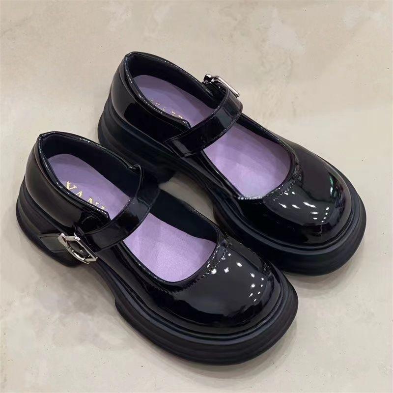 Thick High-heeled Platform Mary Jane Shoes Women's Summer 2025 New Black Round Head Sweet Cool French Japanese Small Leather Shoes