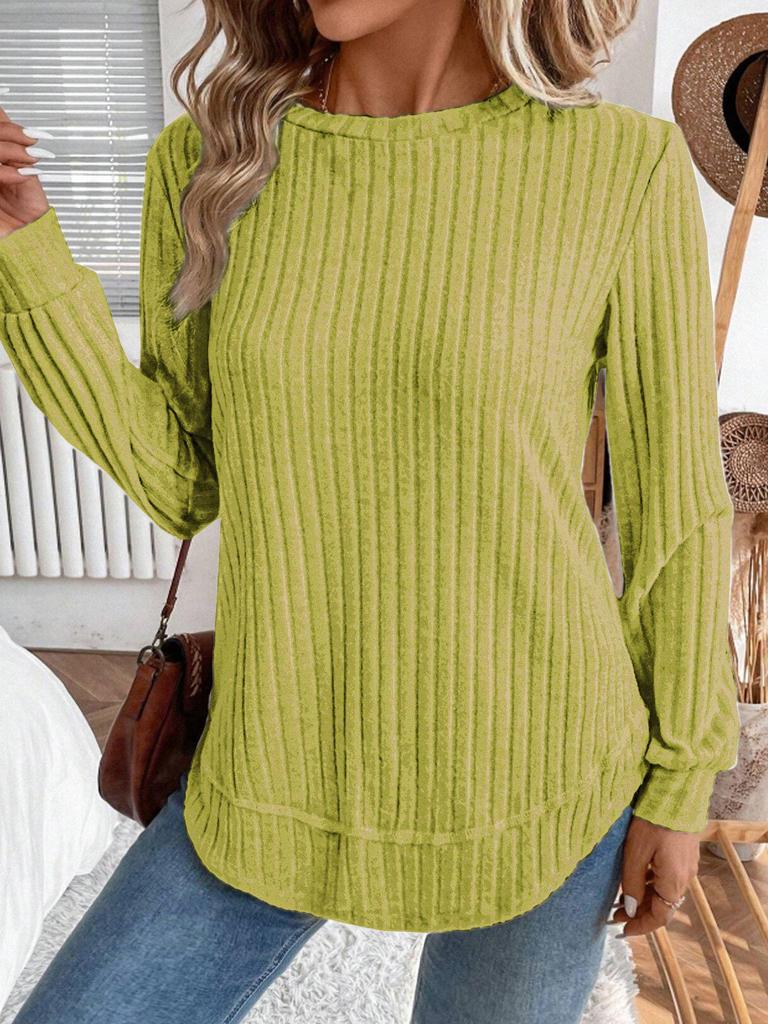 2025 Autumn Women's Long Sleeve Knit Pullover - Solid Color, European American Style, Versatile Round Neck