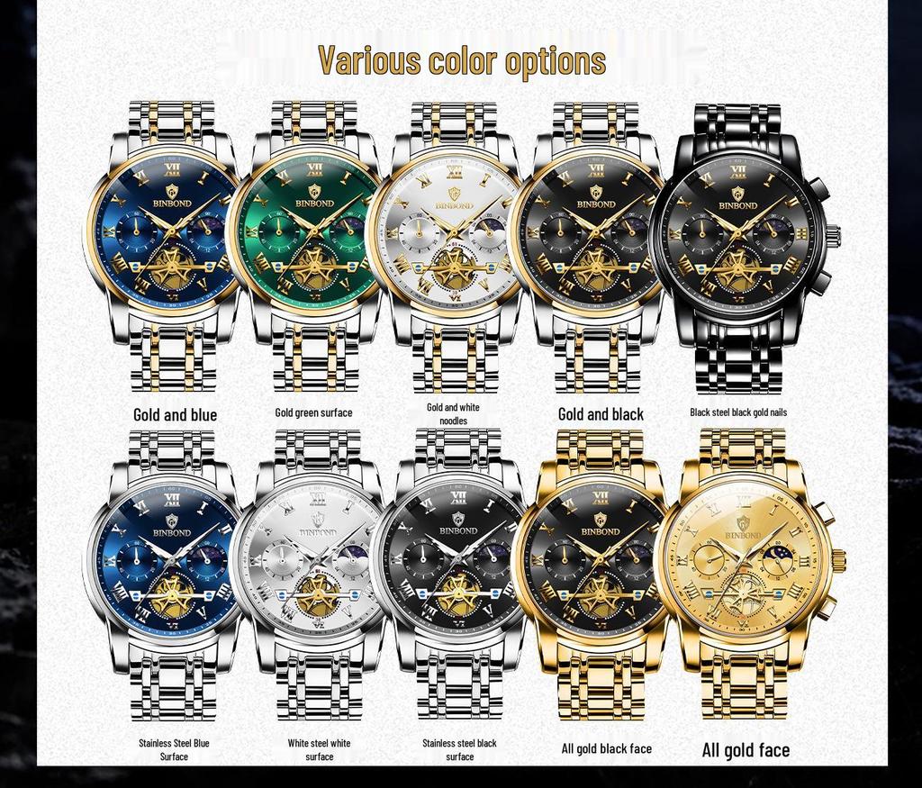 Binbang Luminous Skeleton Waterproof Quartz Men's Watch