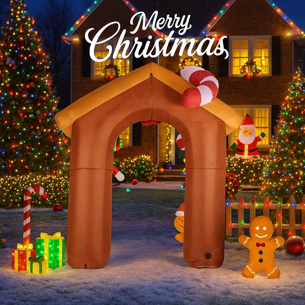 9.84FT Inflatable Toy Gingerbread House Arch with LED Lit Xmas Yard Lawn Party Decoration Christmas Home Supplies Ornament Gifts