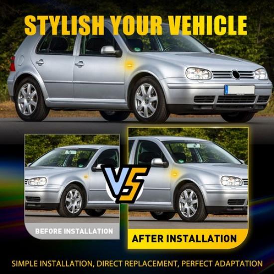 2 Front LED Side Marker Amber Light Sequential For Volkswagen 2000-2004 Golf MK4