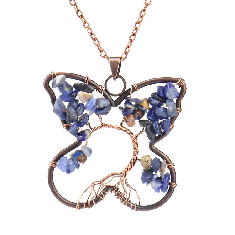 Винтажное ожерелье «Древо жизни» с оплеткой-бабочкой и подвеской из кристаллов с измельченным камнем