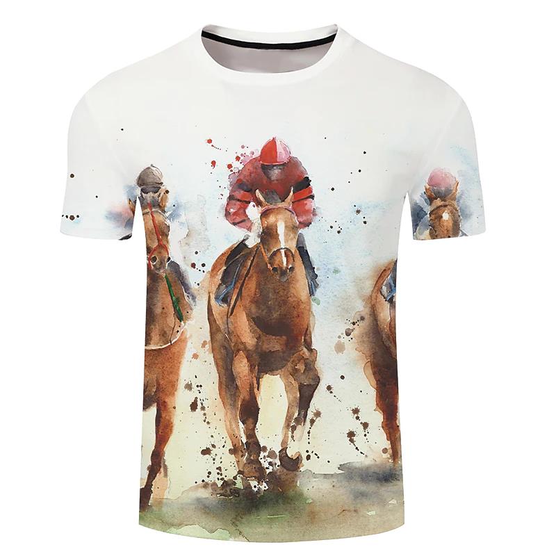2022 Pánská trička s 3D potiskem koně Horse Crew Neck Krátký rukáv Streetové oblečení Hip-hopový trend Pánské oblečení Letní 6xl Trička Topy