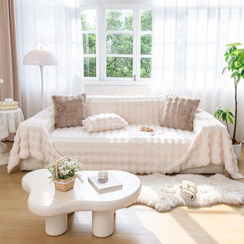 Sofa Towel Winter Thickened Rabbit Plush Sofa Cover Sofa Cover Cloth Sofa Cushion Seat Cushion All-Inclusive Plush Cushion Blanket