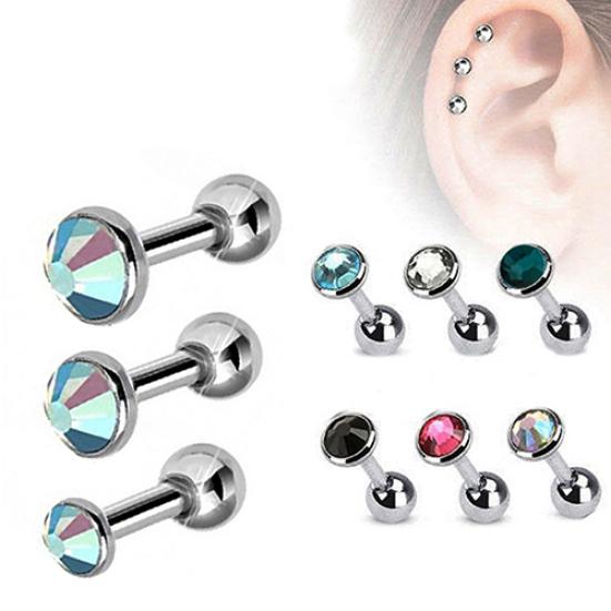 3 Pcs Rhinestone Ear Studs Fashion Tragus Helix Bar Cartilage Piercing Earrings