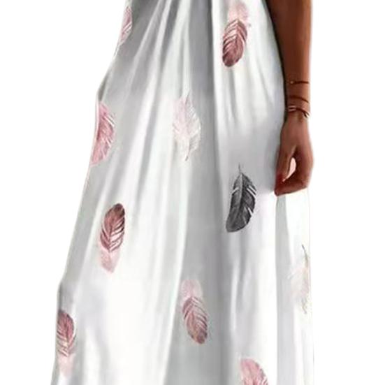 Maxi Dress Feather Printed Lace Sling Ladies Loose-fitting A-Line Long Dress Streetwear