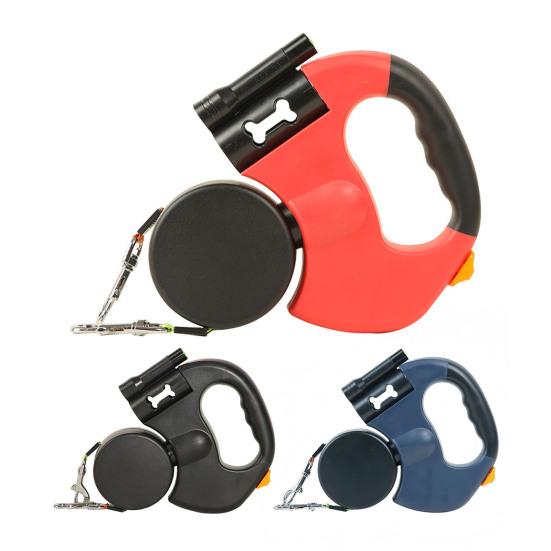Dual Retractable Dog Leash Double Headed Extendable Pet Leash with Light And Poop Bag Dispenser for 2 Small Medium Dogs