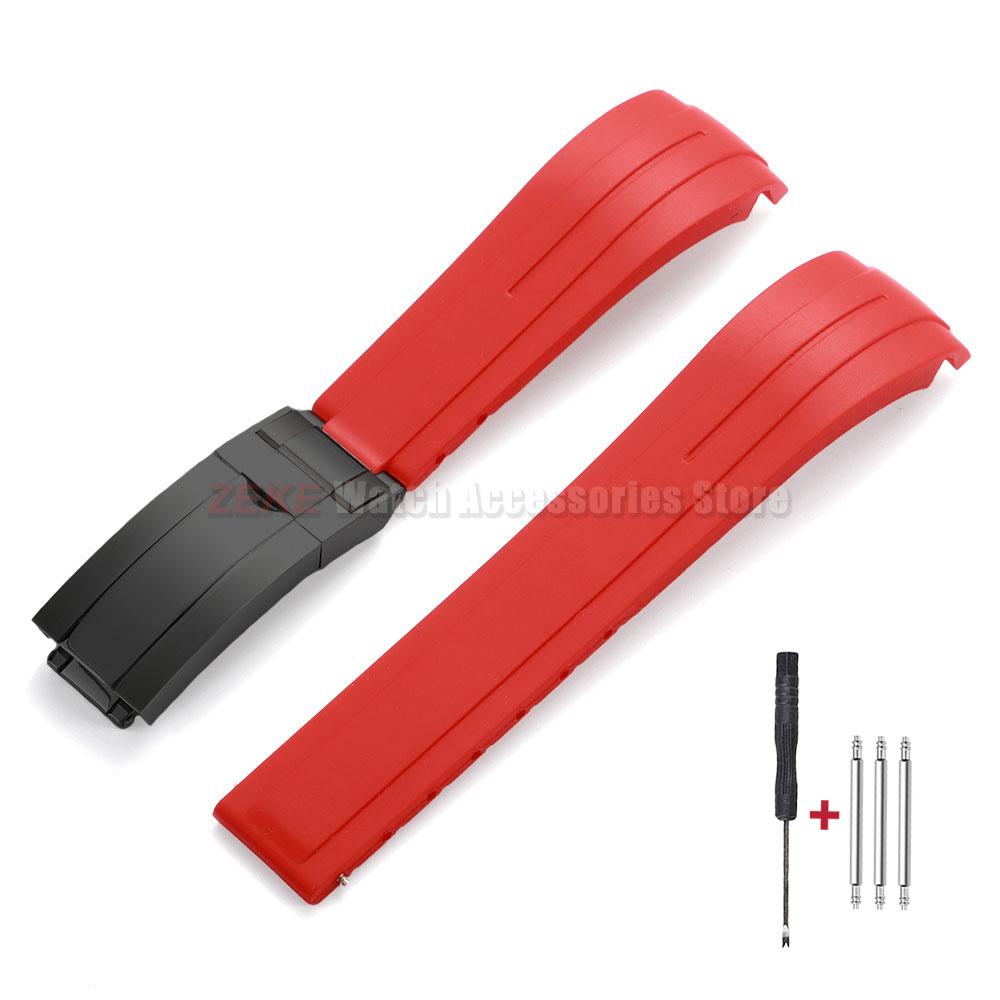 Curved End Rubber Watch Strap 20mm 21mm 22mm for Rolex for Water Ghost Folding Buckle Bracelet Waterproof Silicone Wrist Band