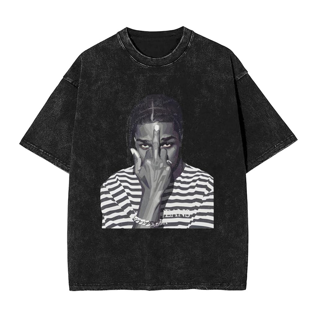 Asap Rockys HipHop Washed T Shirt Streetwear Hip Hop Novelty T-Shirts Tee Shirt Men Women Short Sleeve Oversize Printed