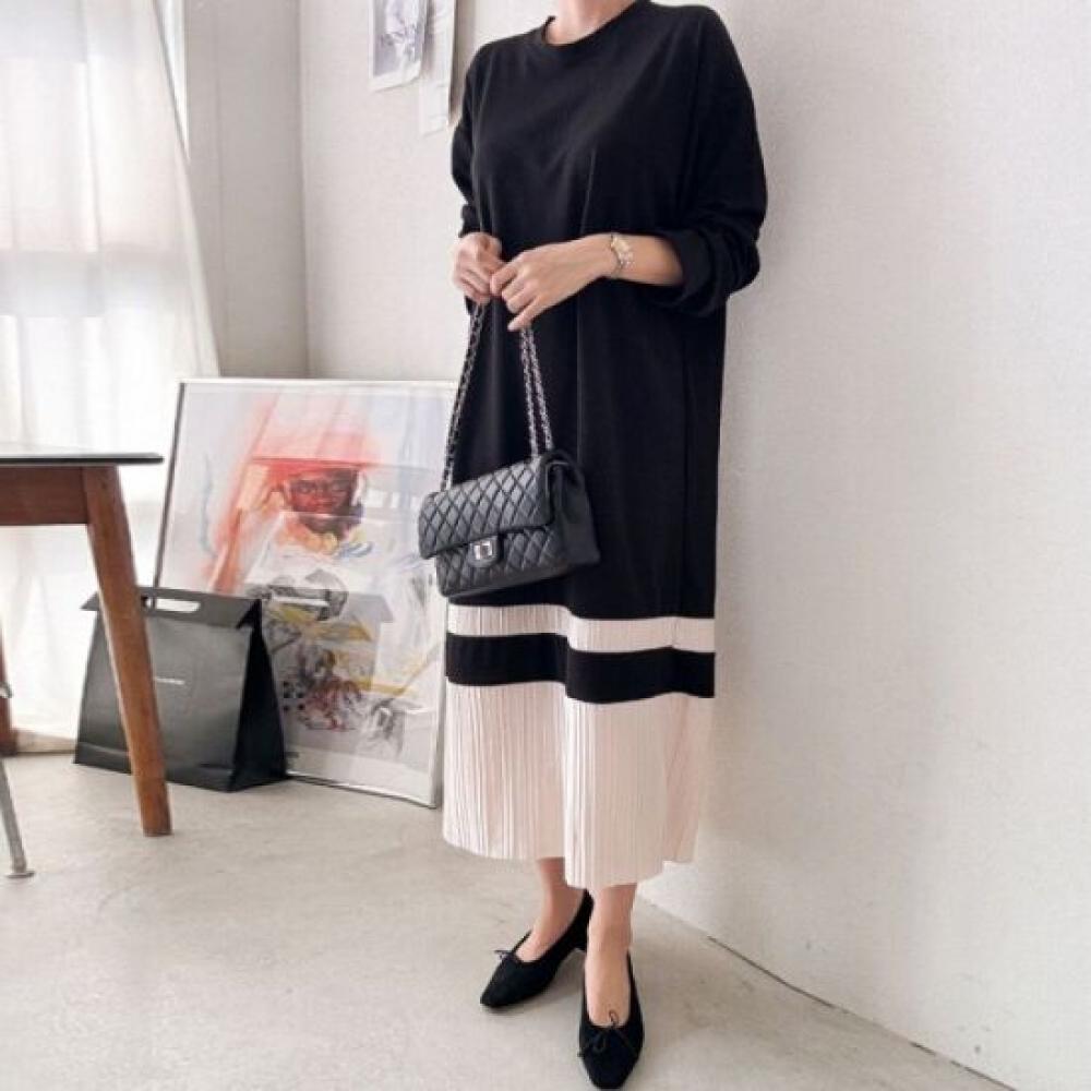 From Heart Women Pleated Hemline Color Block Long Dress 4 Colors