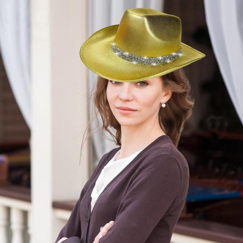 Eye-catching Crystal Cowboy Hats Bride Hat Panama Hat for Bachelorette Party Cowboy Hats for Club Stage Shows