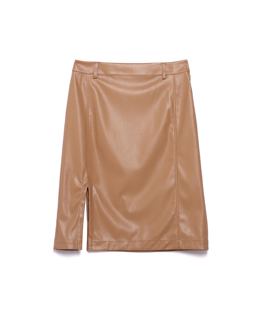 Seoul Apparel Low-Rise Slit Midi Skirt (Brown)