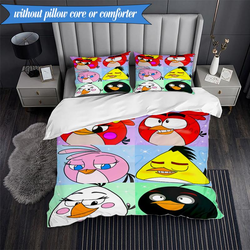 Red Birds Characters Collage 3pcs K-pop music group Bedding set,Ideal for Bedroom, Dormitory,Including Duvet Cover And 2pcs Pillowcases,Fan gifts