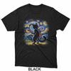 Bleached Black Cat Starry Night Van Gogh Guitar Cat Art T-Shirt
