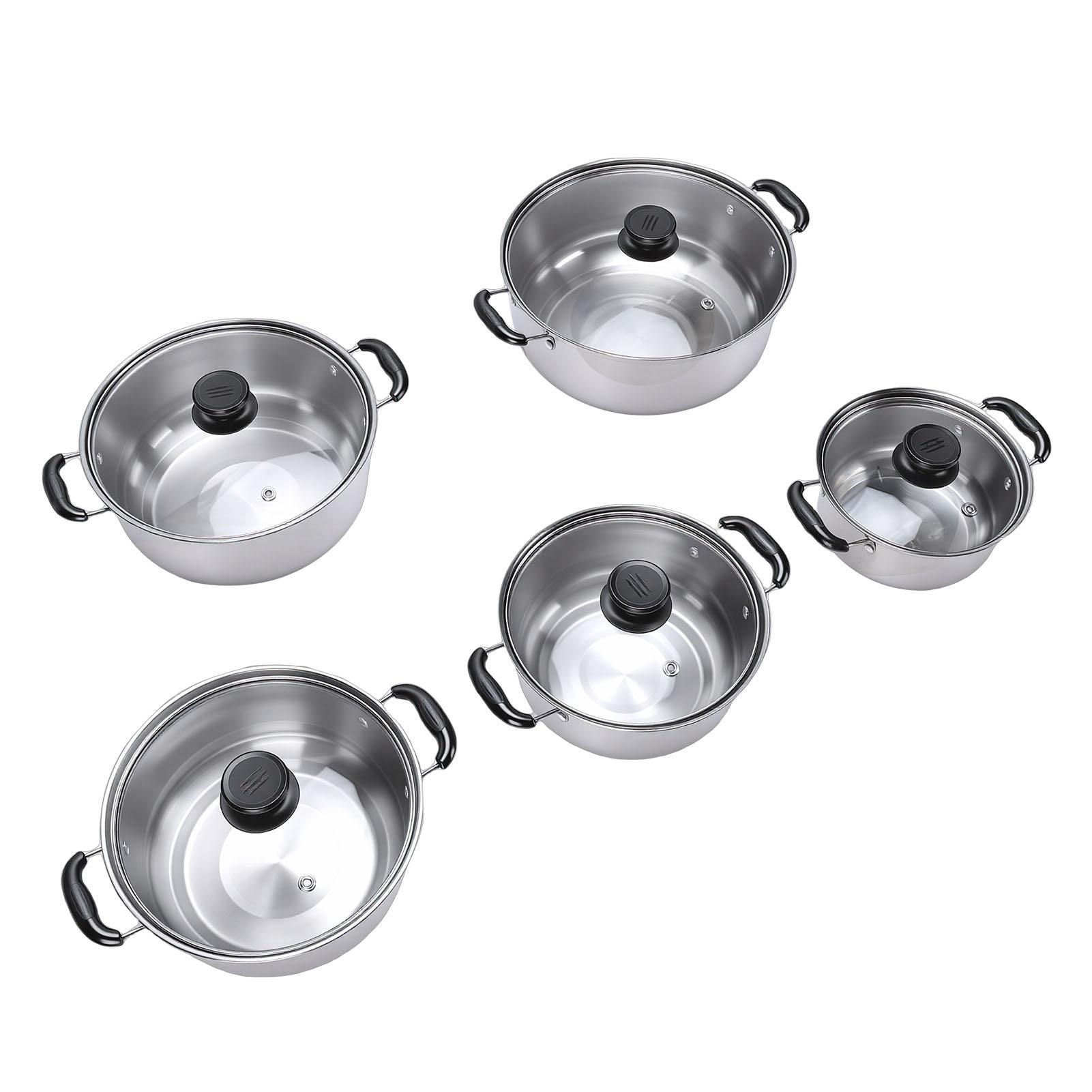 

5PCS Cookware Set with Glass Lids Stainless Steel Milk Pot Kitchen Cooking Set for Induction Cooktop L