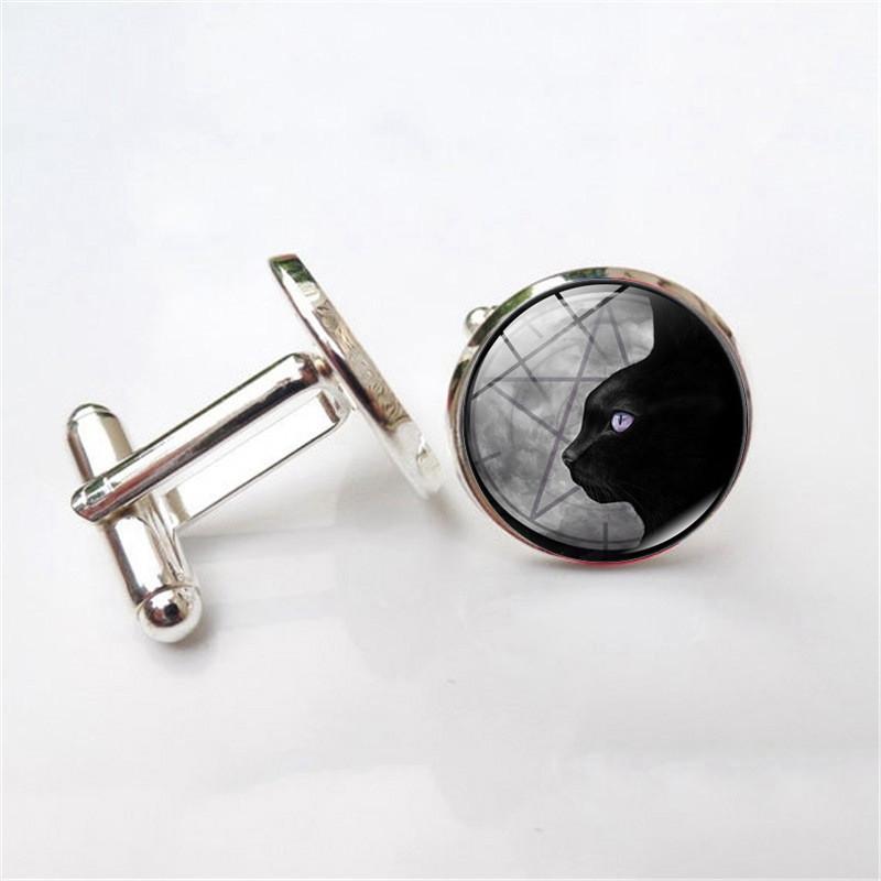 

Кошки Черные Уникальные Запонки Животные с Покрытием под Античную Бронзу Silver