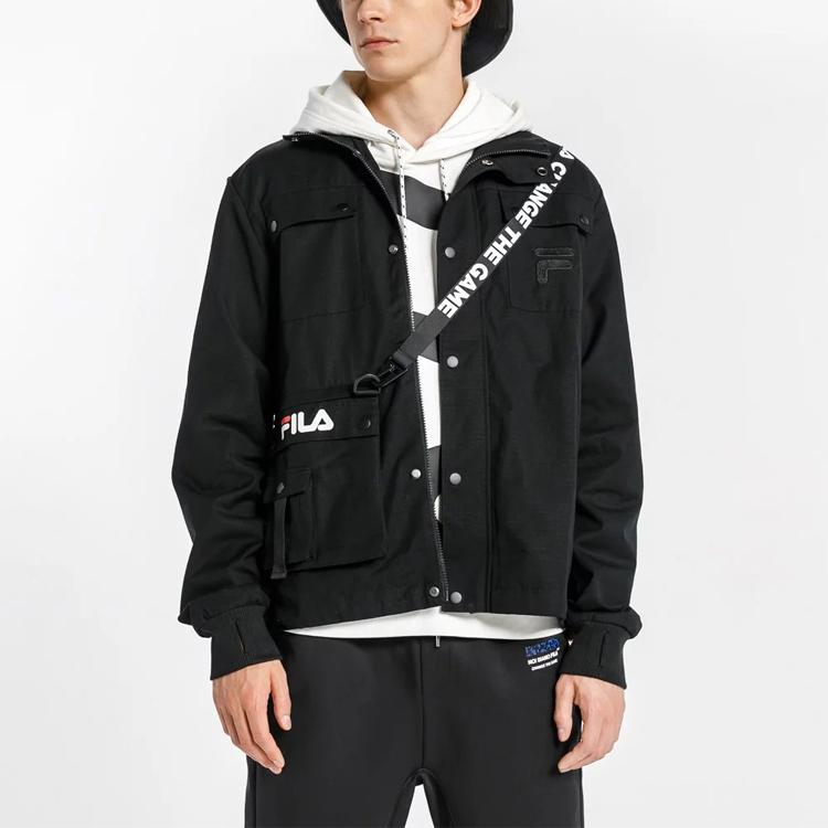 Fila Fusion Multi-Pocket Workwear Stand Collar Woven Jacket Men Jackets Black T11M013703F-BK