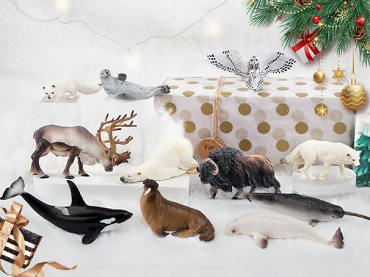 TOYMANY 12-Piece Arctic Animal Figure Set, Realistic Arctic Animal Models, Popular Animal Toys, Birthday Gifts, Decorations, Christmas, New Year's