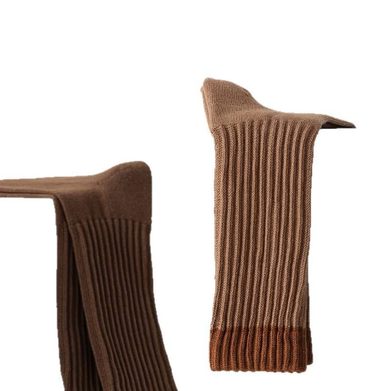 Men's Autumn and Winter Fleece and Thickened Mid-calf Socks, Color-blocked High-elastic High-calf Looped Long Socks, Trendy and Versatile Socks