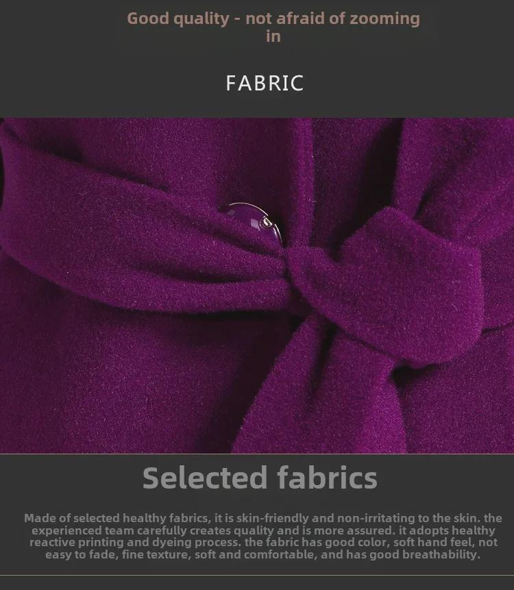 Palton mare de lână, cu croiala dublu, pentru femei - lungime medie, până la genunchi, guler de lână, design high-end