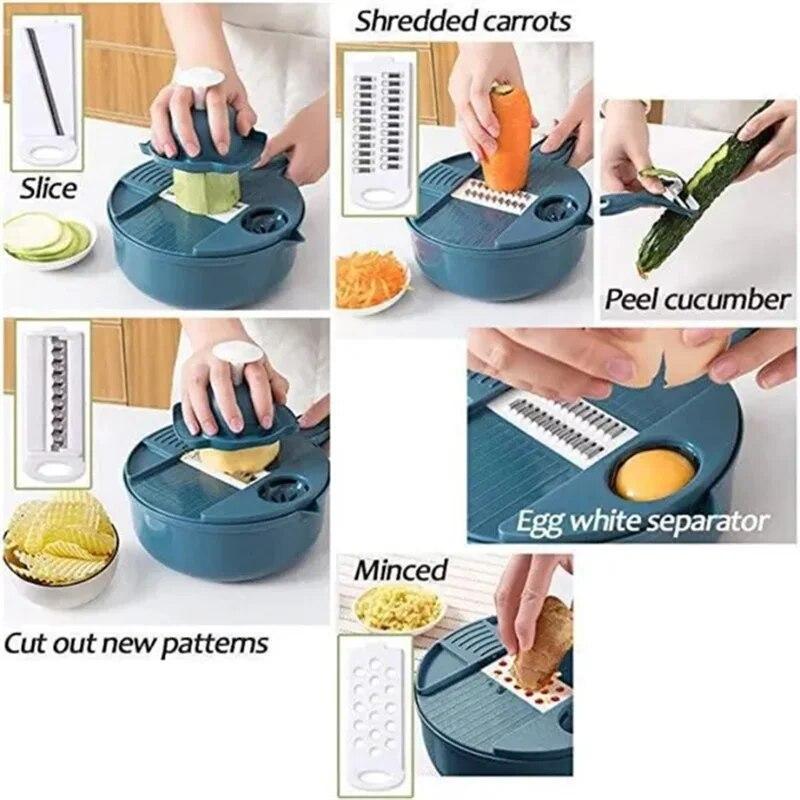 12In1 Multi-Funzionale Chopper di Verdure Carote Patate Tagliare Manualmente Shred Affettatrice Ravanello Grattugia Utensili da Cucina Taglierina di Verdure