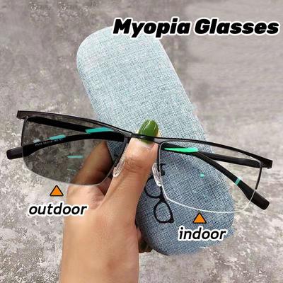 Photochromic Business Half Frame Myopia Glasses Luxury Metal Near Sight Eyeglasses Finished Optical Minus Eyewear Diopter To-6.0