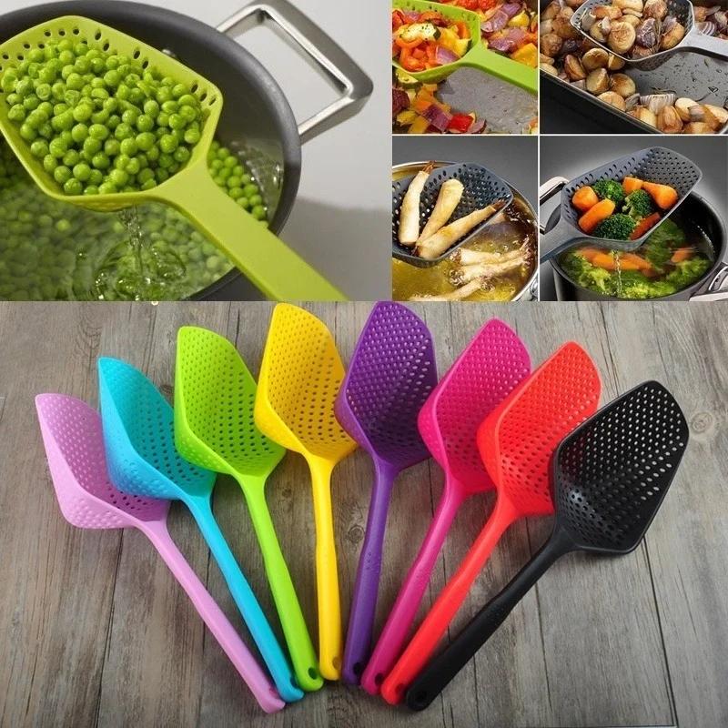 Portable Nylon Kitchen Soup Spoon Strainer Colorful Ladle Anti-scald Skimmer Fry Food Mesh Handy Filter Colanders Kitchen Tools