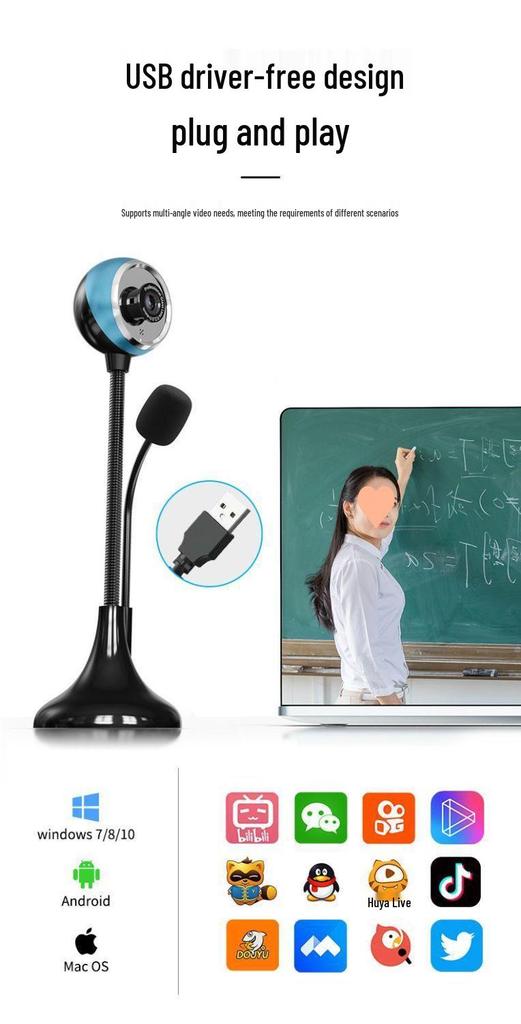 Driver-Free 2K HD USB Video Conferencing Camera with Desktop Mic