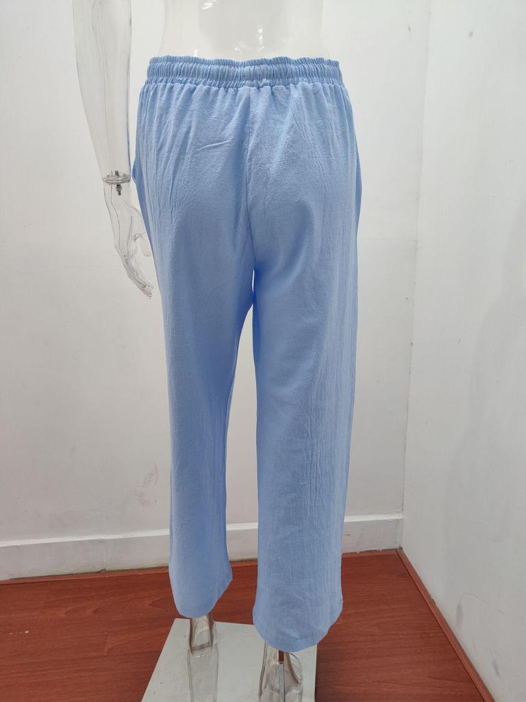 2024 New Plus Size Women's High Waist Cotton Linen Wide Leg Pants