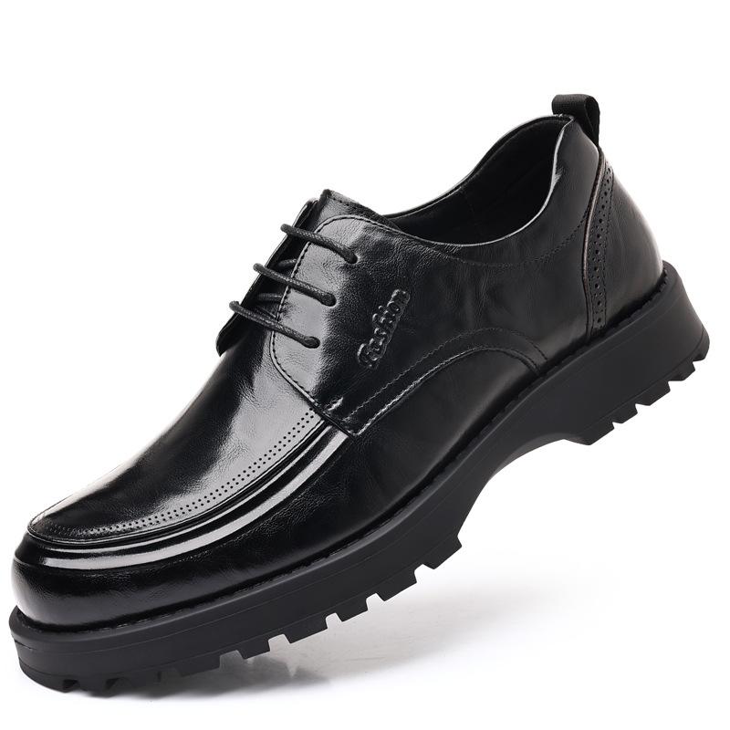 Layer Cowhide New Men's Business Casual Leather Shoes Lightweight Thick Soled Height Increasing Men's Shoes Fashionable Leather Single Shoes for Men