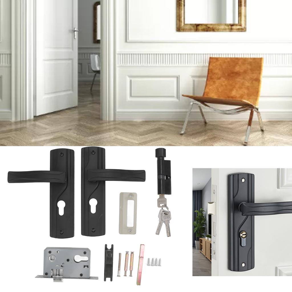 Keyed Entry Lock Door Handle Lock Manganese Steel Silent Bearing Universal Door Lever Lock Set with Keys for Home Bedroom Black
