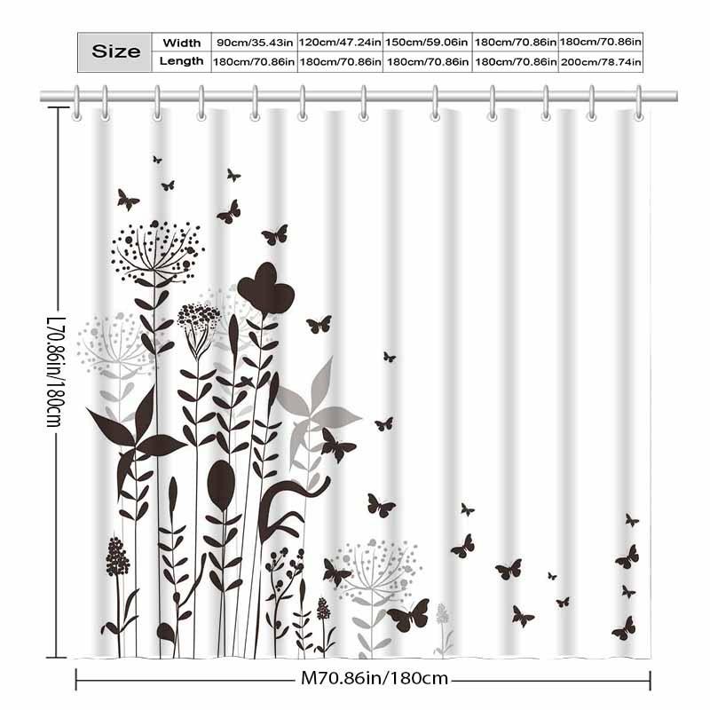 1pcs Modern Simple Silhouette Plant Flower Butterfly Shower Curtain, High-end Elegant Bathroom Curtain, Bathroom Decor