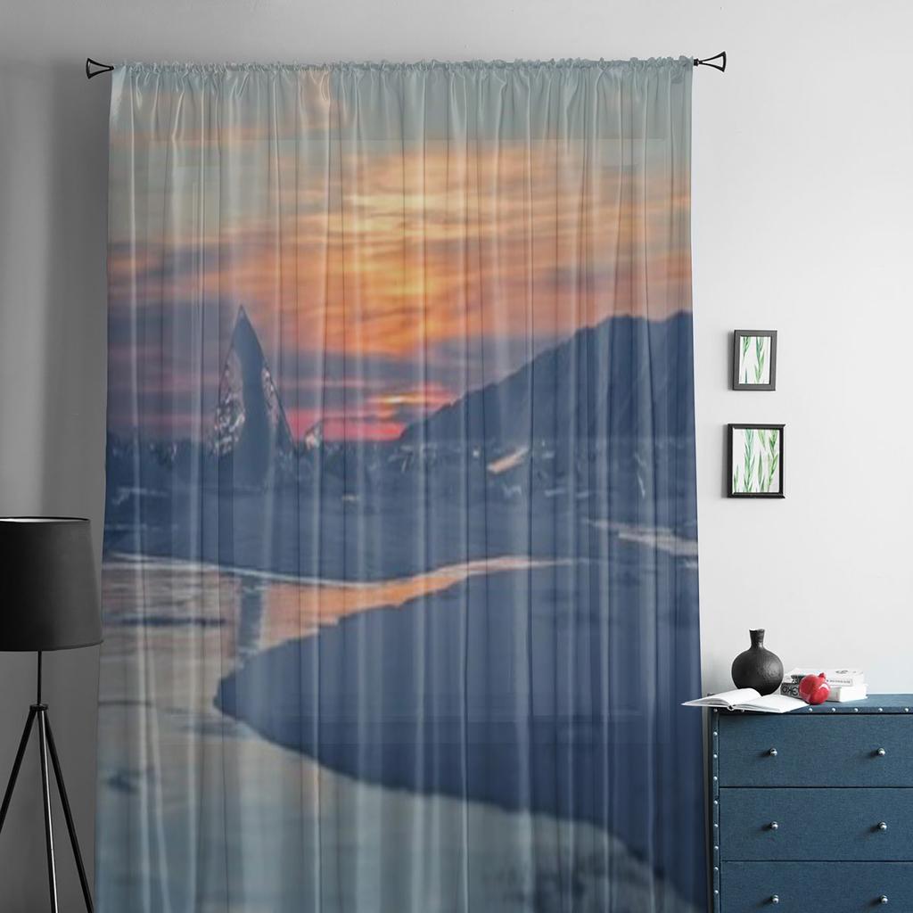 Transparente Eiszapfen bei Sonnenuntergang Sheer Vorhänge für Wohnzimmer Transparenter Tüll Fenstervorhang Schlafzimmer Küchendekor Schleier Drapierungen