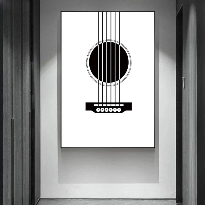 Nordic Abstract Black White Piano Keyboard Sheet Music Guitar Text Canvas Painting Wall Art Picture Poster BedRoom Home Decor