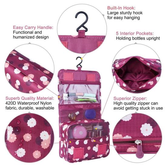 Travel Hanging Toiletry Bag Portable Cosmetic Organizer with Hook Waterproof Makeup Pouch for Women Girls Business Trips Vacation Use