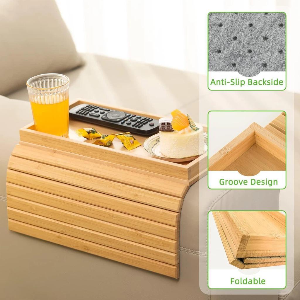 Bambus Sofa Armlehnen Tablett Faltbare Snack-Platte Holz Wohnzimmer Beistelltisch Aufbewahrungstablett