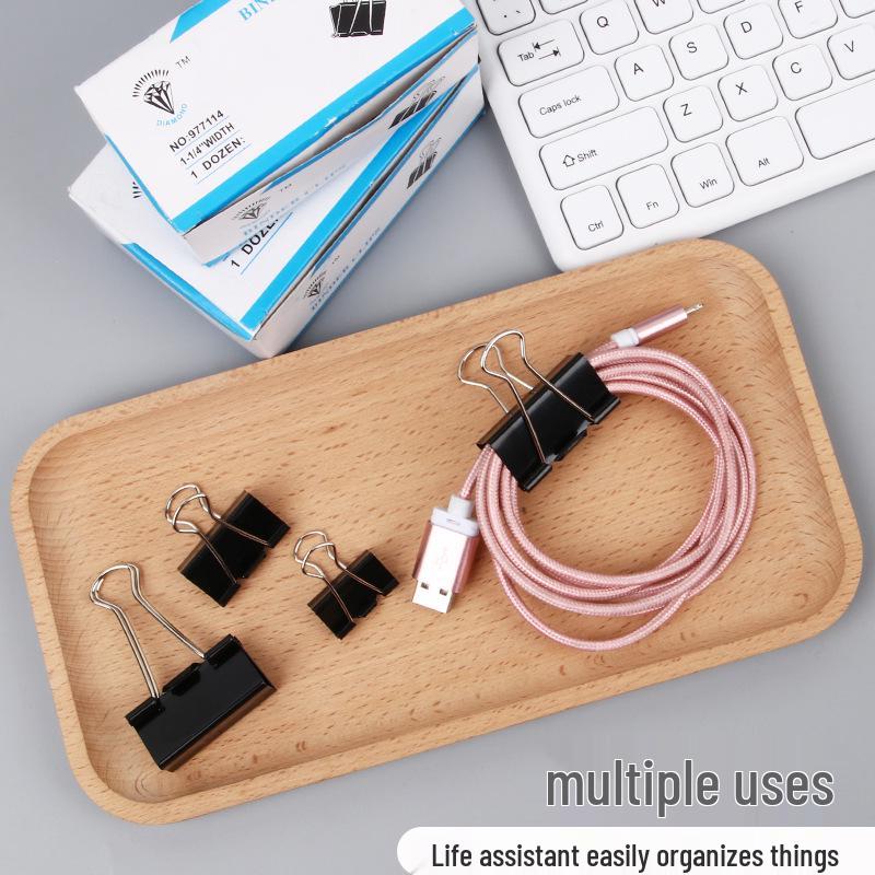 Black Metal Long Tail Clips - Stationery Folder for Documents, Student Papers, and Office Supplies.