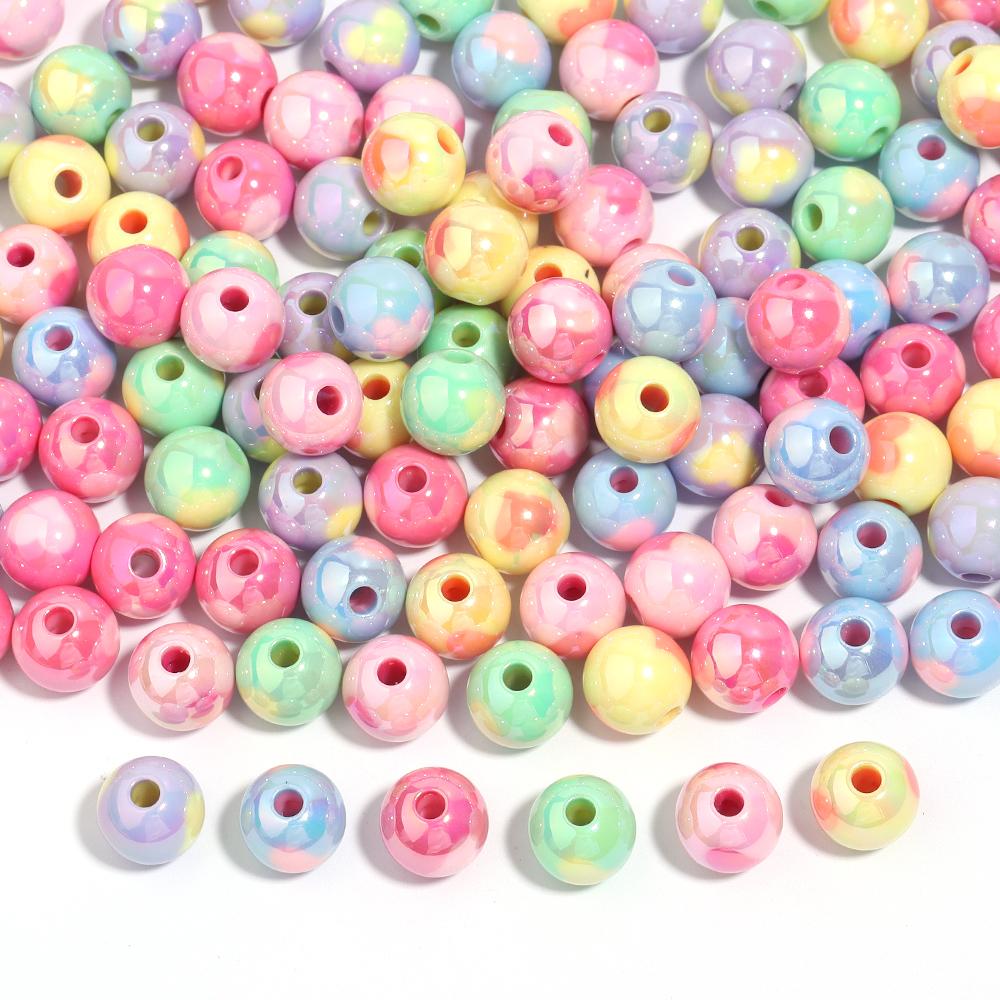 10Pcs/Lot 14 16mm Acrylic Beads Plating Colorful Heart Pattern Dual Color Round Spacer Beads Diy Bracelet Necklace Accessorie
