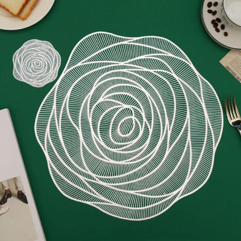 Hollow Rose PVC Non-slip Table Mat Cup Mat Restaurant Hotel Decoration Plate Mat