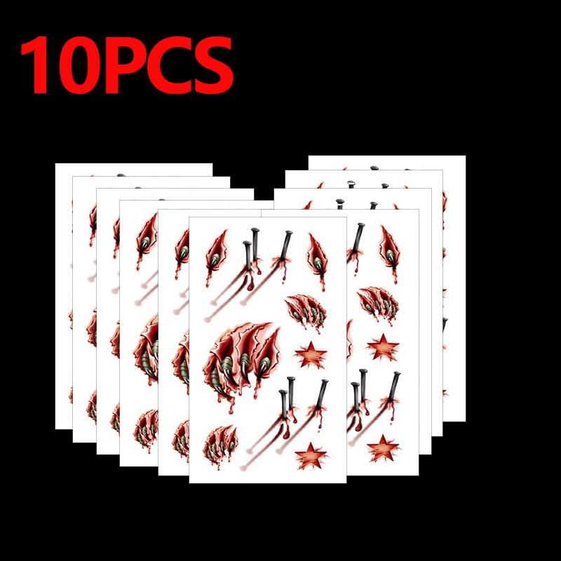 

10PCS Halloween wound simulation tattoo waterproof 3D bite mark fake scabies blood special clothing small neck fake tattoo