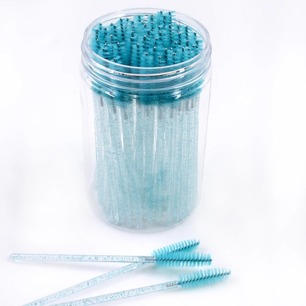 CNKESS 50Pc bags/cans Disposable Eyelash Extension Mascara Wand Glitter Micro Lash Brushes Spoolie With Container Case Wholesale