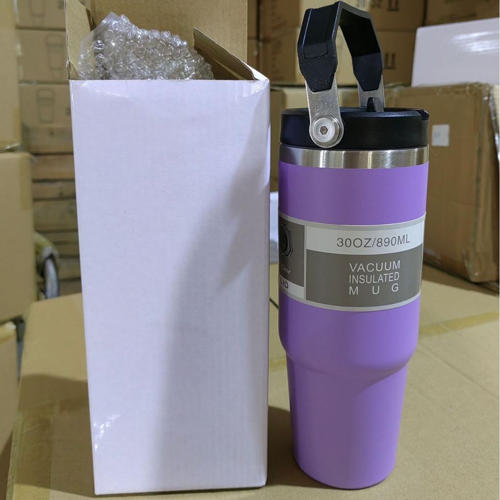 30oz Stainless Steel Tumbler with Handle, 304 Car Cup Holder Friendly, Double Wall Vacuum Insulated Hot Cold Travel Mug, Portable Iced Coffee Cup